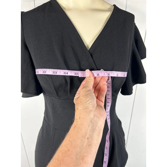 Knitee Women's Deep-V Neck Ruffle Sleeves Cocktail Party Pencil Slit Dress NWT S - Picture 7 of 10